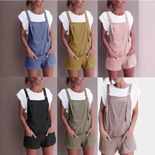 Women's High-Waisted Denim Jumpsuit Shorts